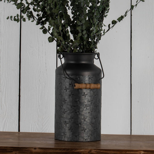 Logan Black Galvanized Metal Dried Florals Vase Wood Handle