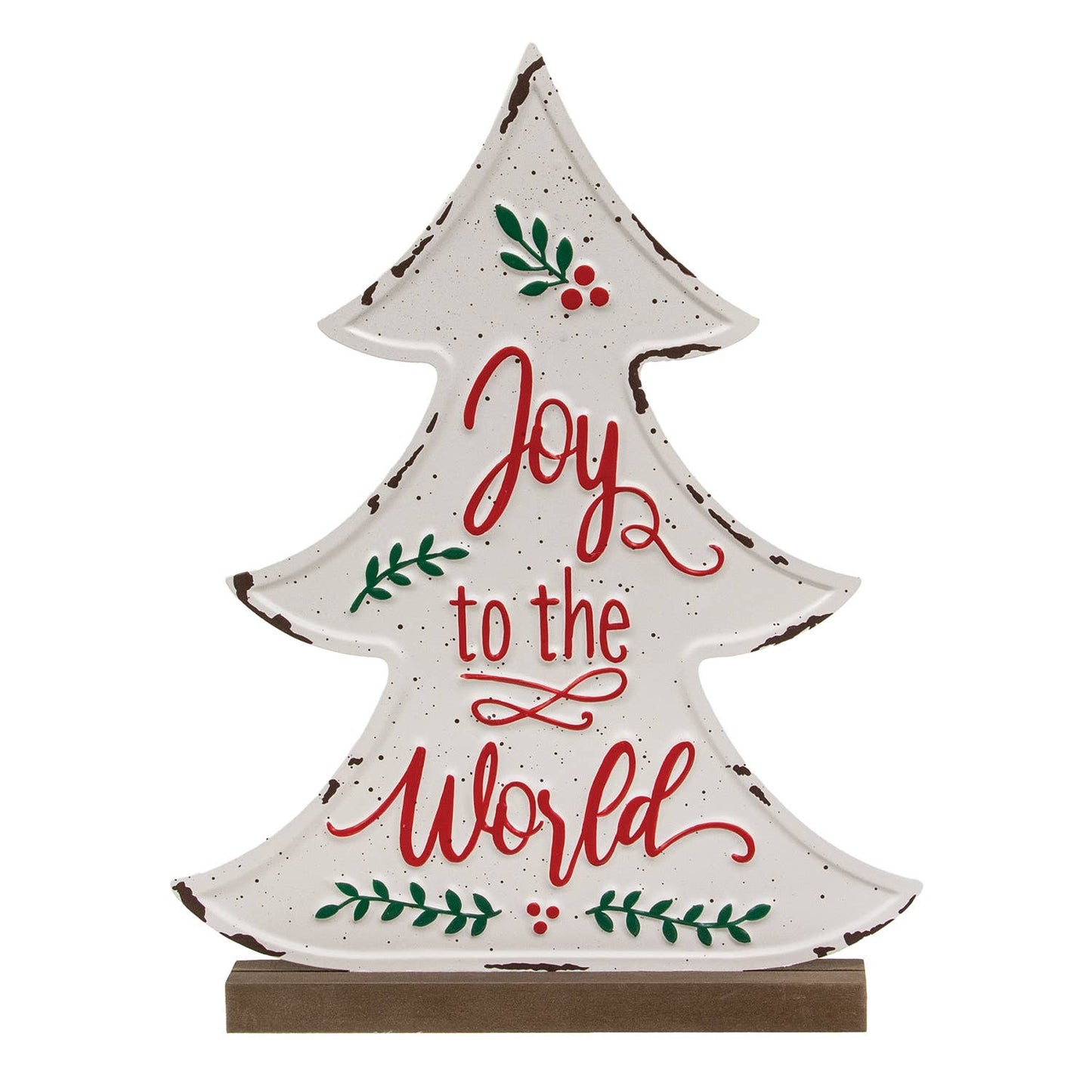 Joy to the World Distressed Metal Christmas Tree on Base