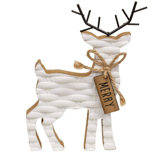 Woodland White Basketweave Deer Wood Sitter