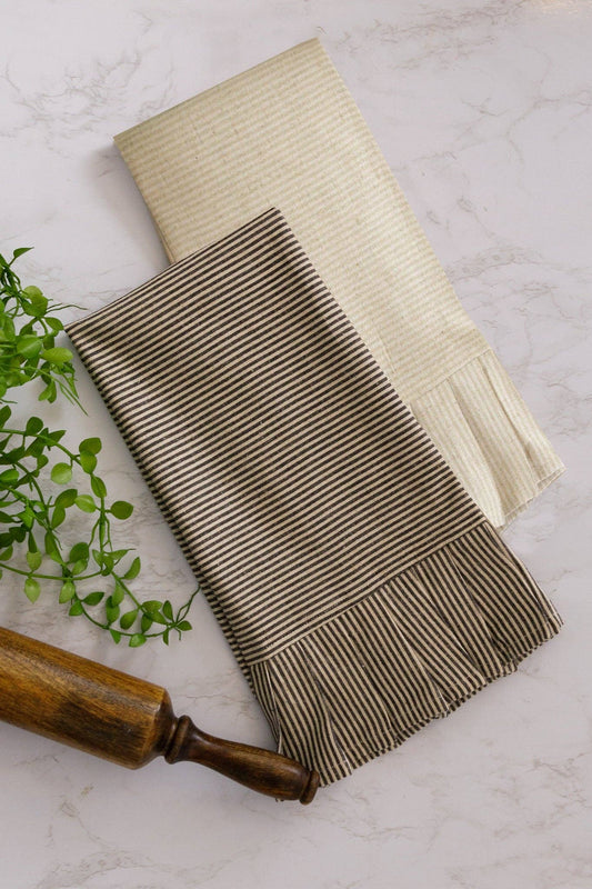 Tea Towels - Black And Cream Ticking Stripe