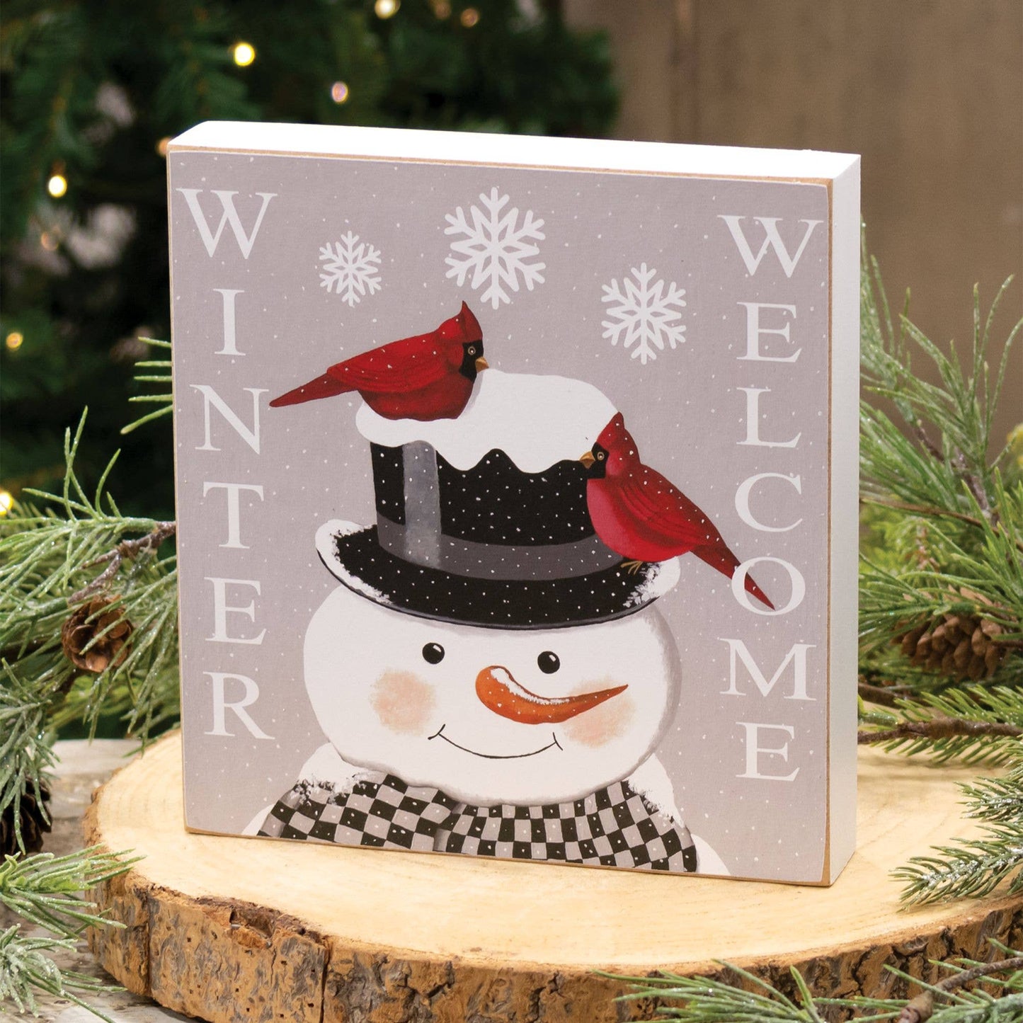 Welcome Winter Snowman & Cardinal Box Sign