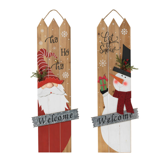 The Gerson Company 35.5"H Wood Santa & Snowman Wall Sign, 2