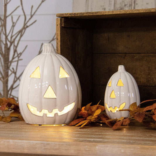 Glazed Ceramic Jack O' Lanterns (SET OF 2)