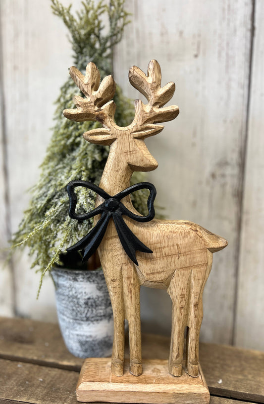 Wooden Reindeer with an Aluminum Bowtie 13x7in