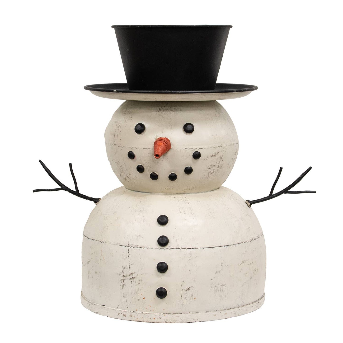 Distressed Painted Metal Top Hat Snowman