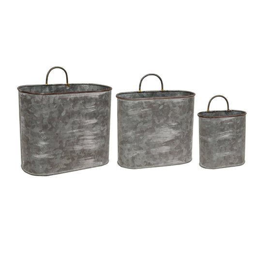 3/Set, Galvanized Oval Wall Planters