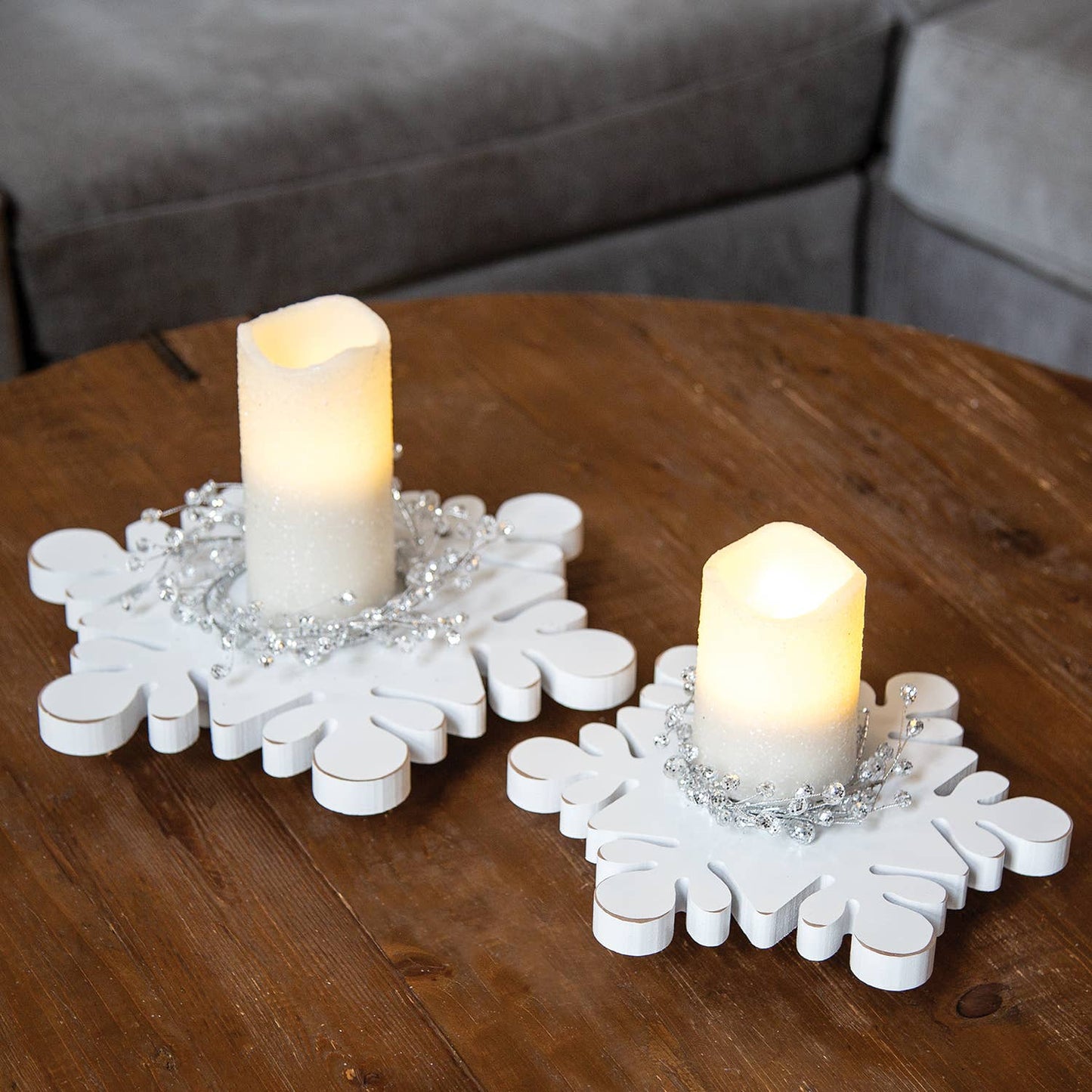 White Wooden Snowflake Riser, 12.5"