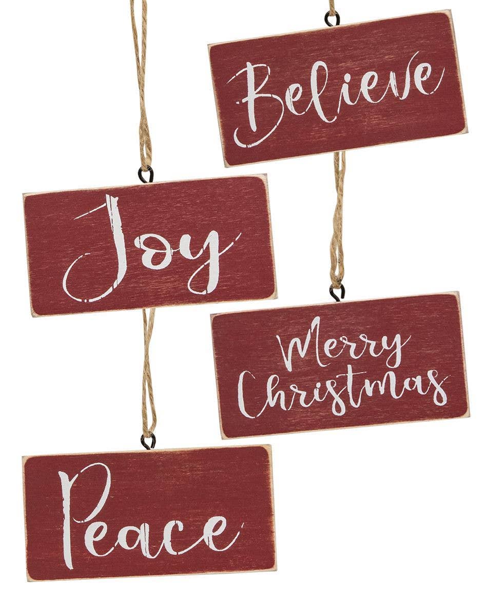 Holiday Script Red Word Christmas Ornament, 4 Assorted