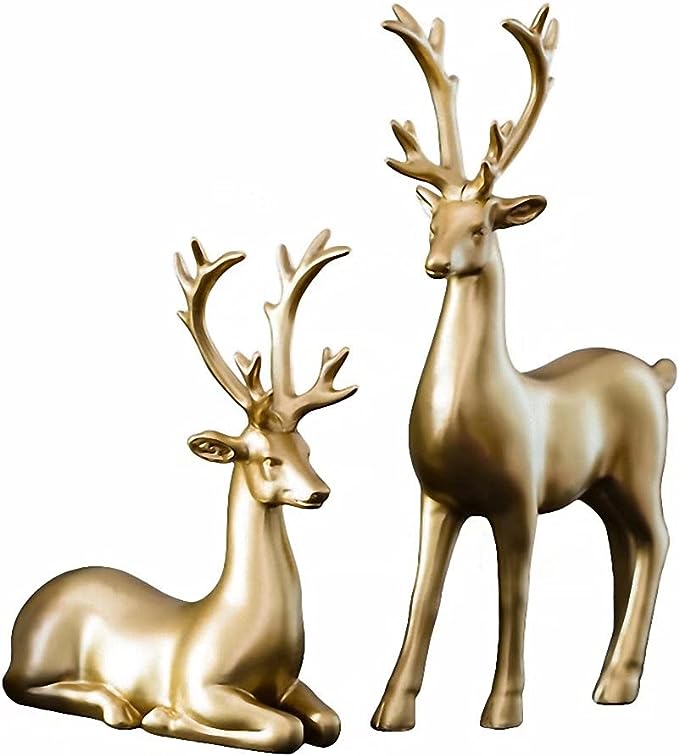 Gold Resin Standing and Sitting Reindeer Set