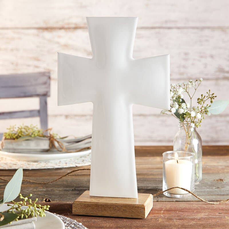 10" Enamel Standing Cross - White