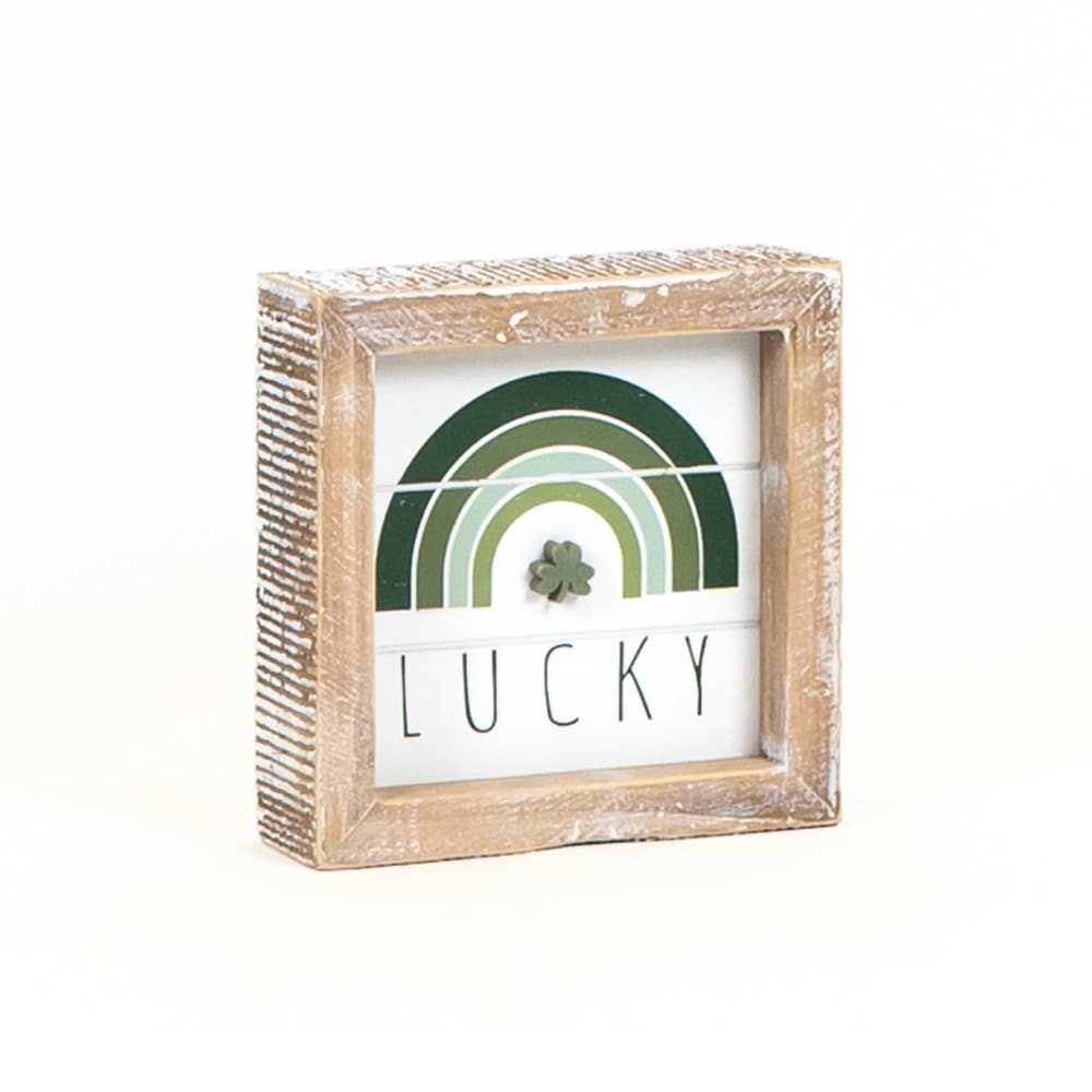 Valentine/St Patrick reversible wood framed sign - 5x5 (GUM/LCKY)