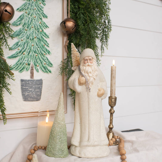 16" IVORY SANTA W/ SNOWY TREE