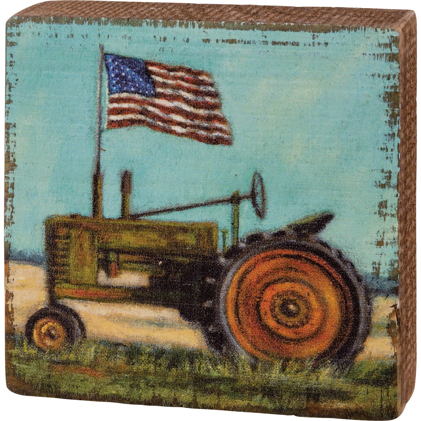 Tractor With Flag Block Sign