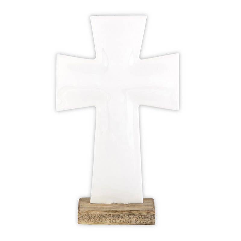 10" Enamel Standing Cross - White