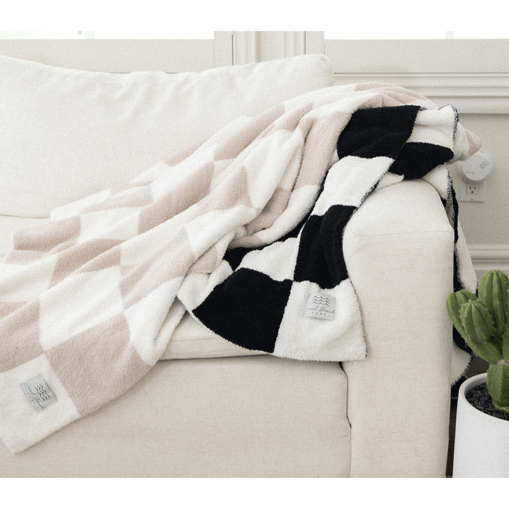 Checker Luxe Home Blanket: Taupe/Cream