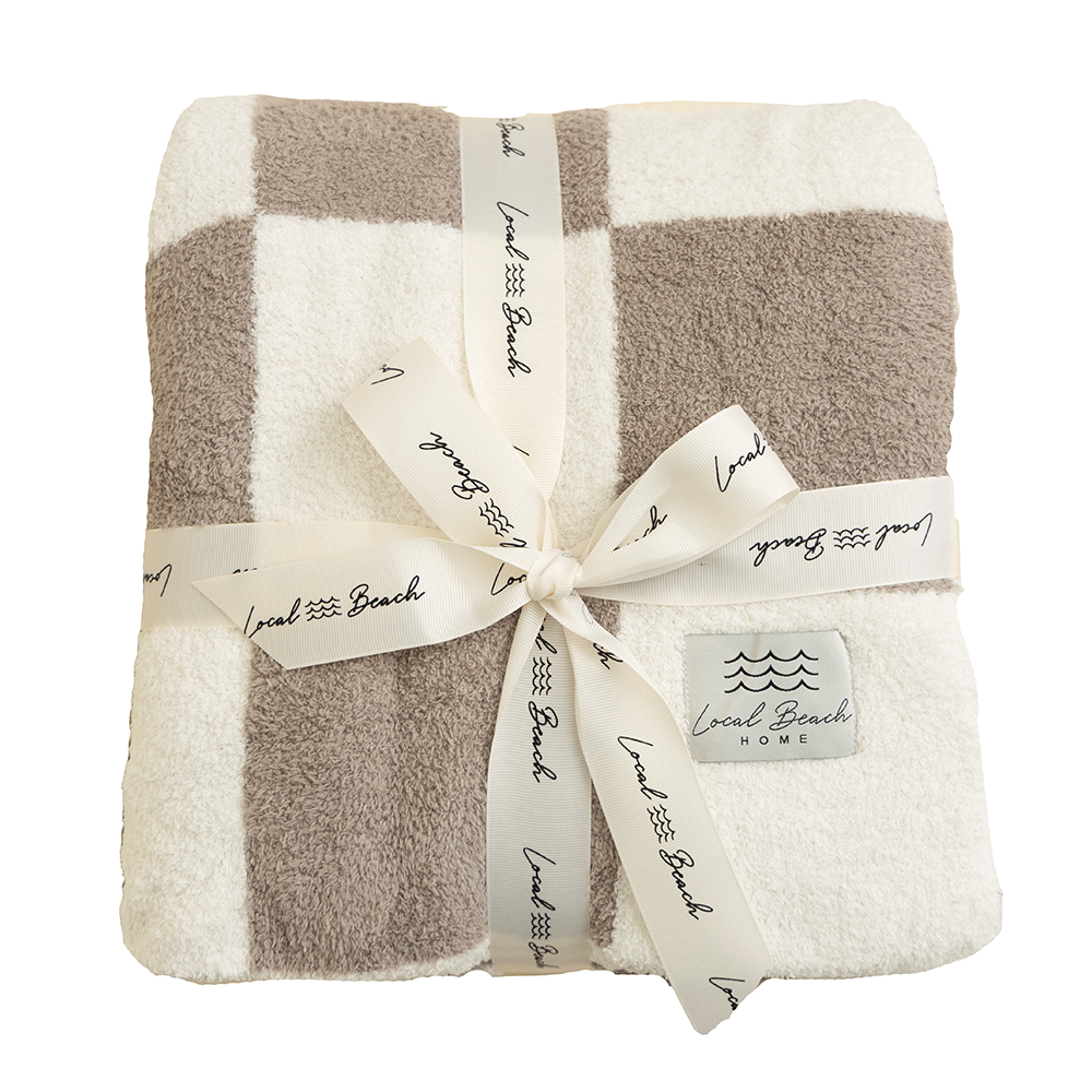 Checker Luxe Home Blanket: Taupe/Cream