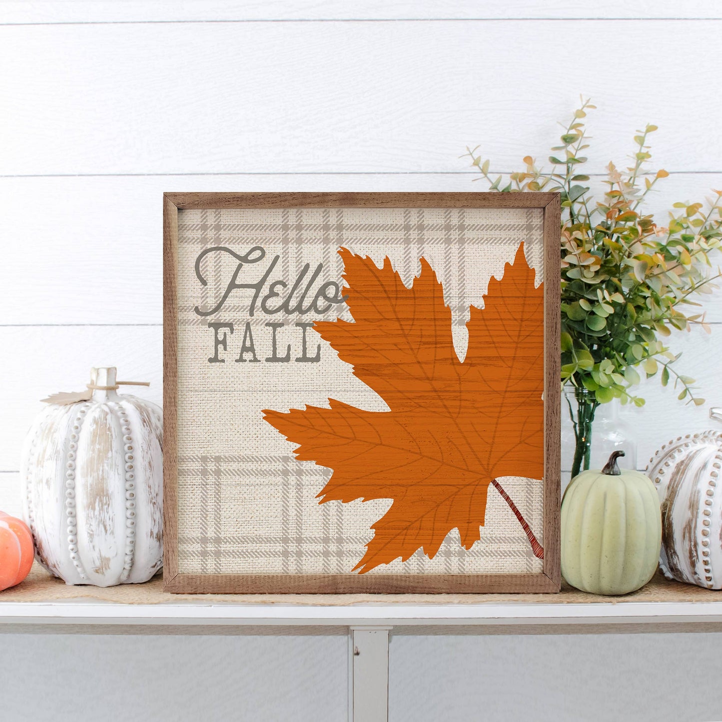 Hello Fall Orange Leaf By PDR Studios: 4 x 4 x 1