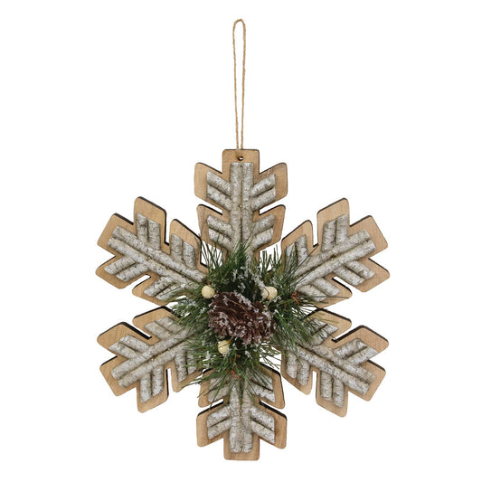 Wooden Birch & Pine Snowflake Ornament, 8"