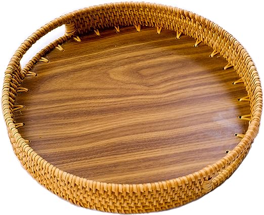 14 in Round Rattan Decorative Tray