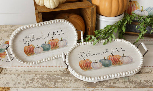 Welcome Fall Tray - Oval with Beaded Edge