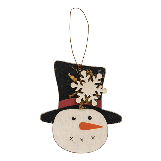 Snowflake Tophat Wooden Snowman Ornament