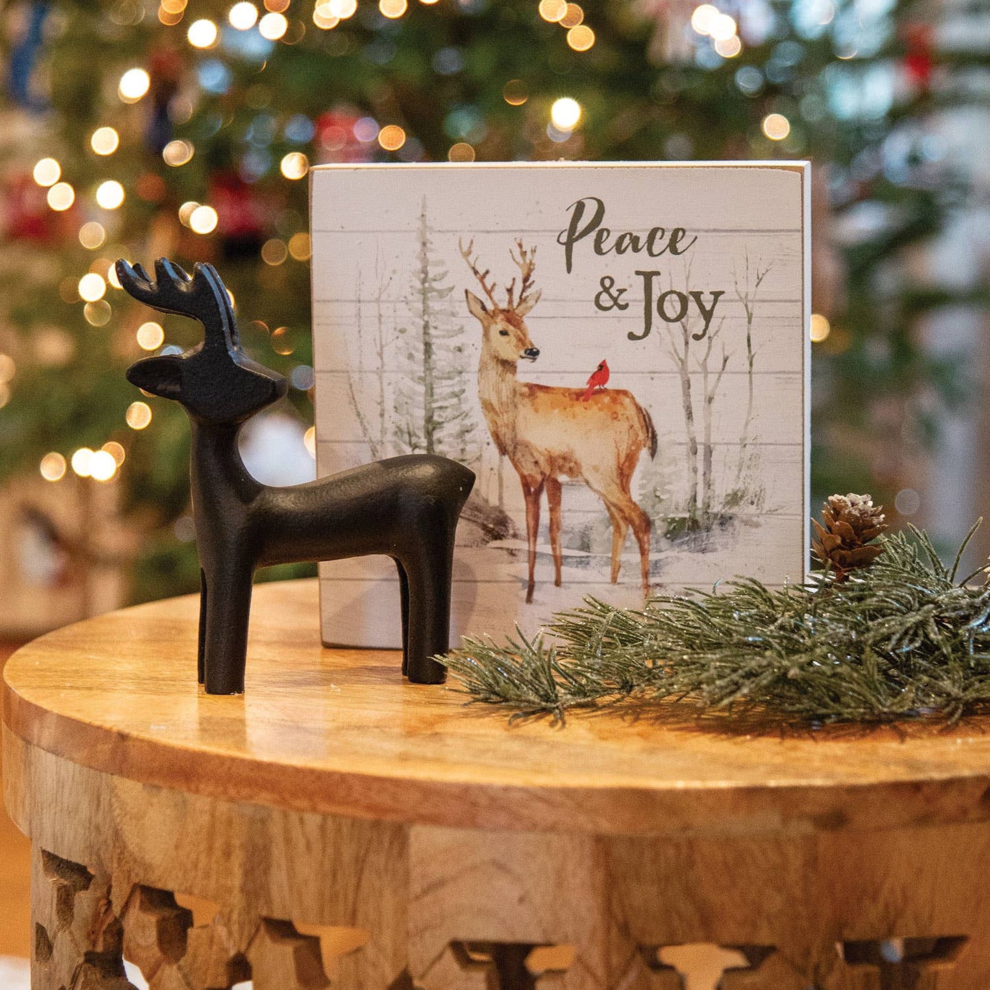 Peace & Joy Deer & Cardinal Box Sign