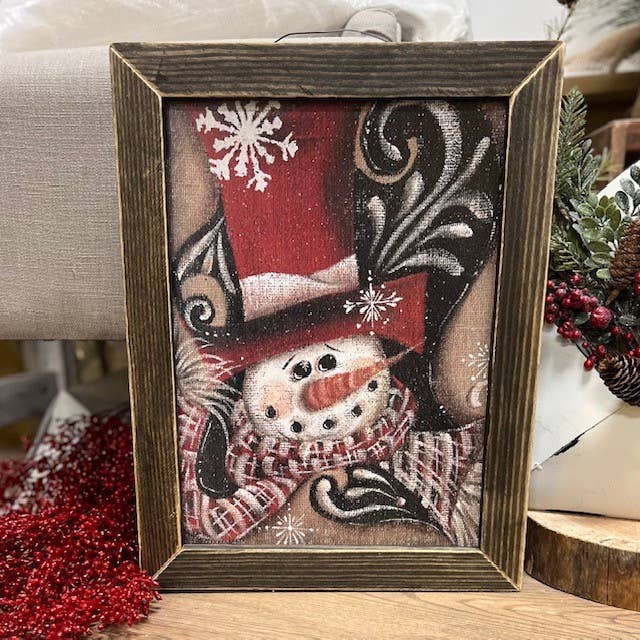 MM415 Burlap Snowman Red Top Hat: White