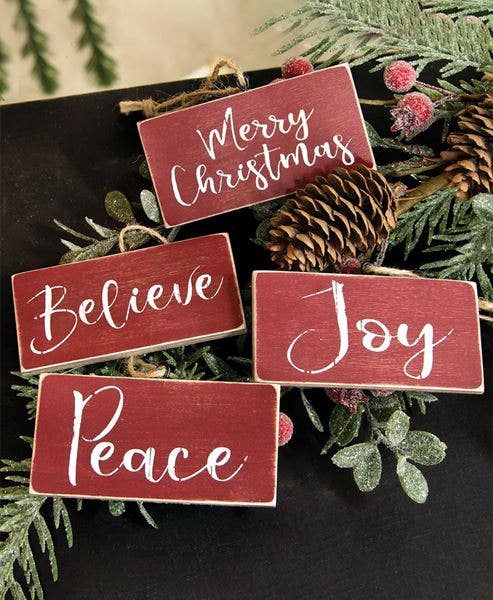 Holiday Script Red Word Christmas Ornament, 4 Assorted