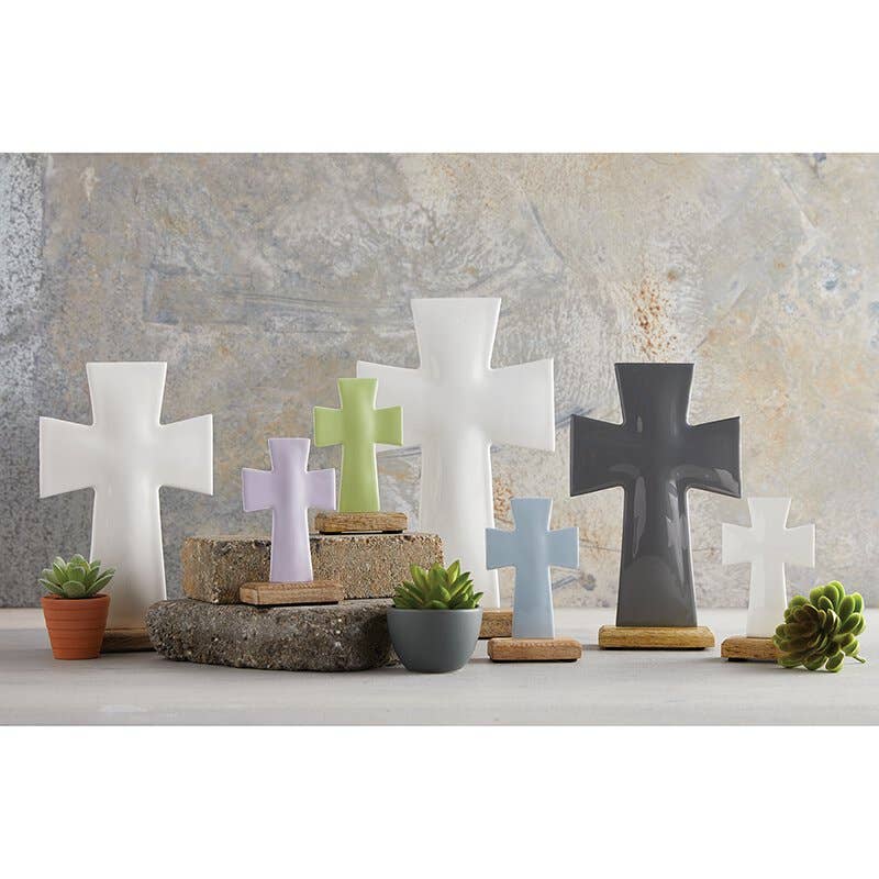 10" Enamel Standing Cross - White