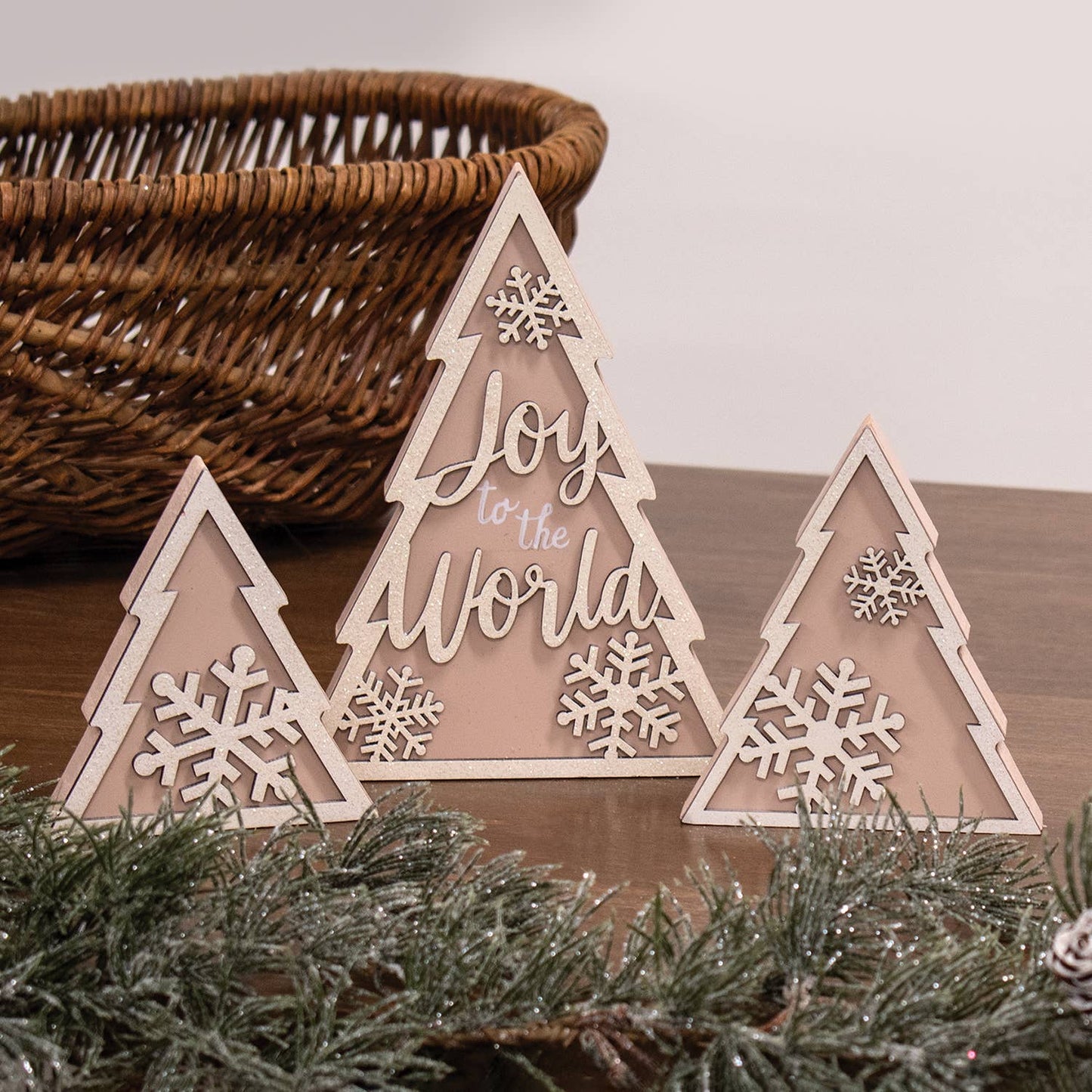 3/Set, Wooden Joy & Snowflake Christmas Tree Sitters