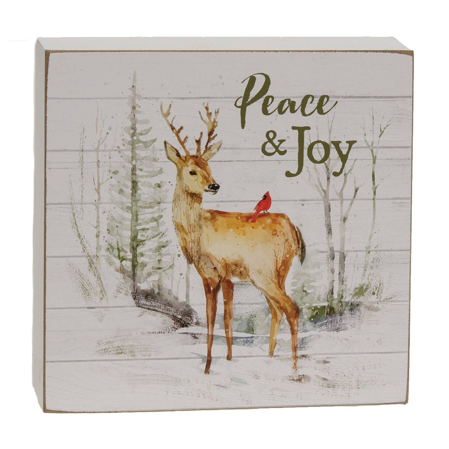 Peace & Joy Deer & Cardinal Box Sign