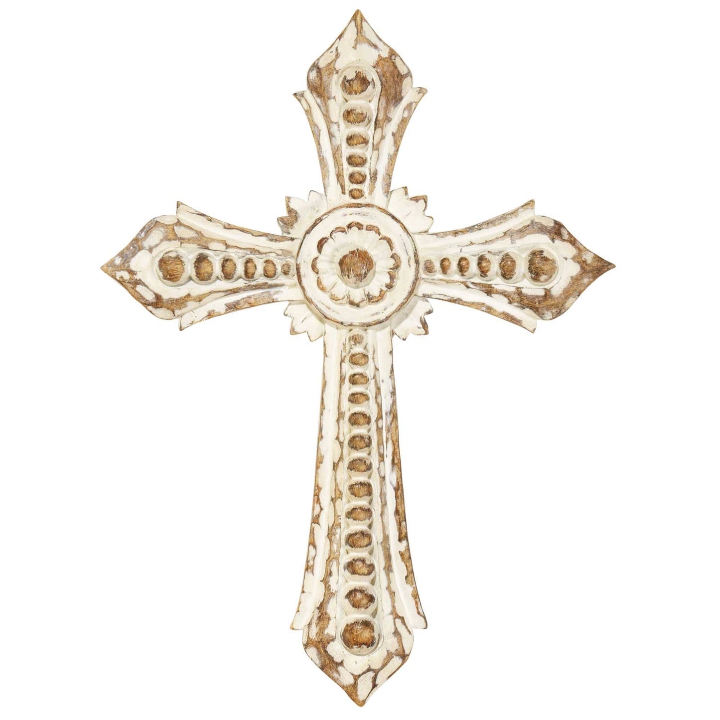 Wall Cross Brown White Wash Resin 13.75h