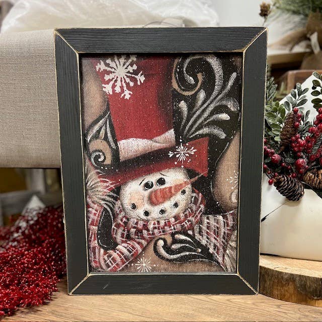 MM415 Burlap Snowman Red Top Hat: White