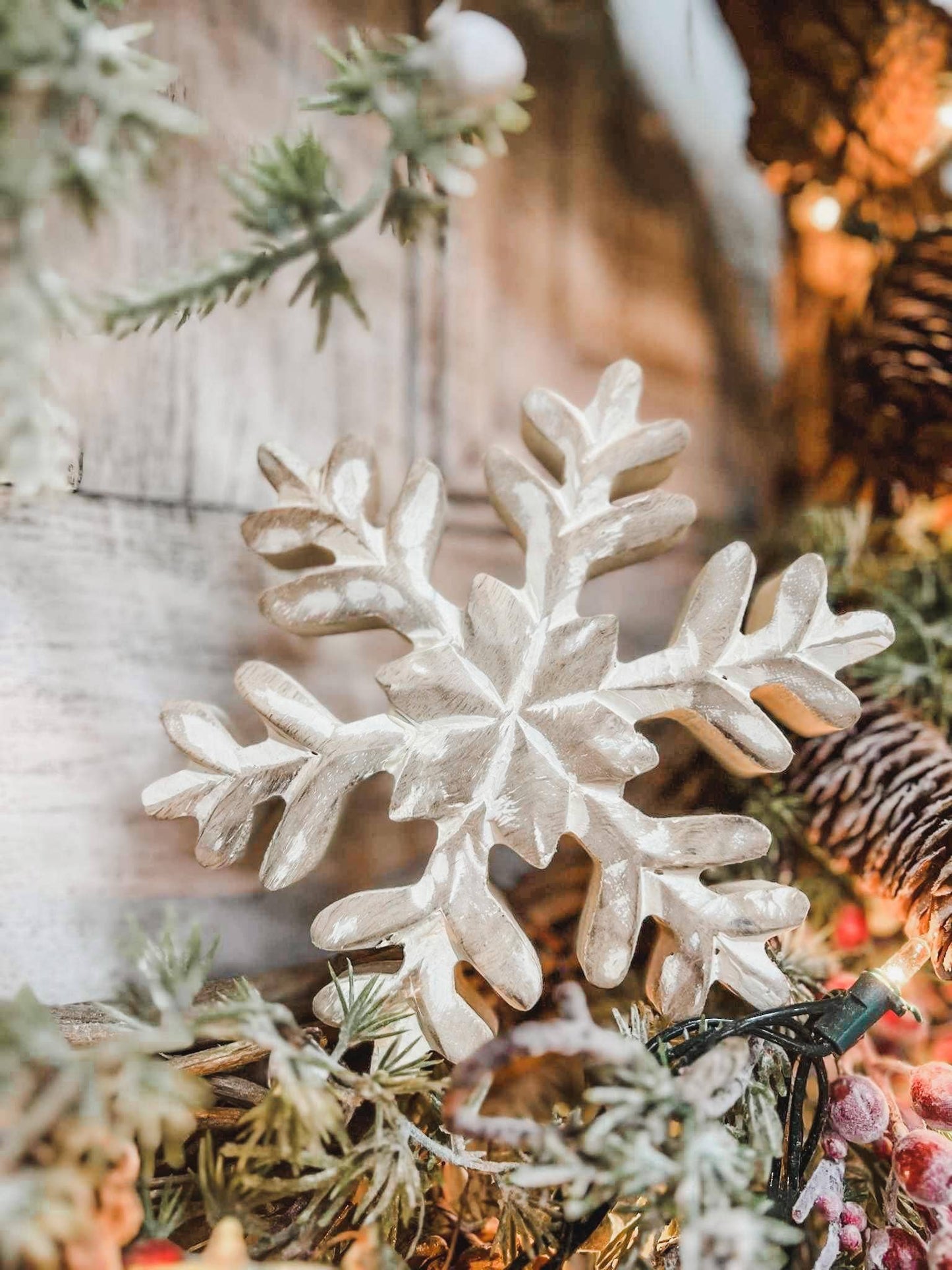 Whitewashed Wooden Snowflake 6x6in