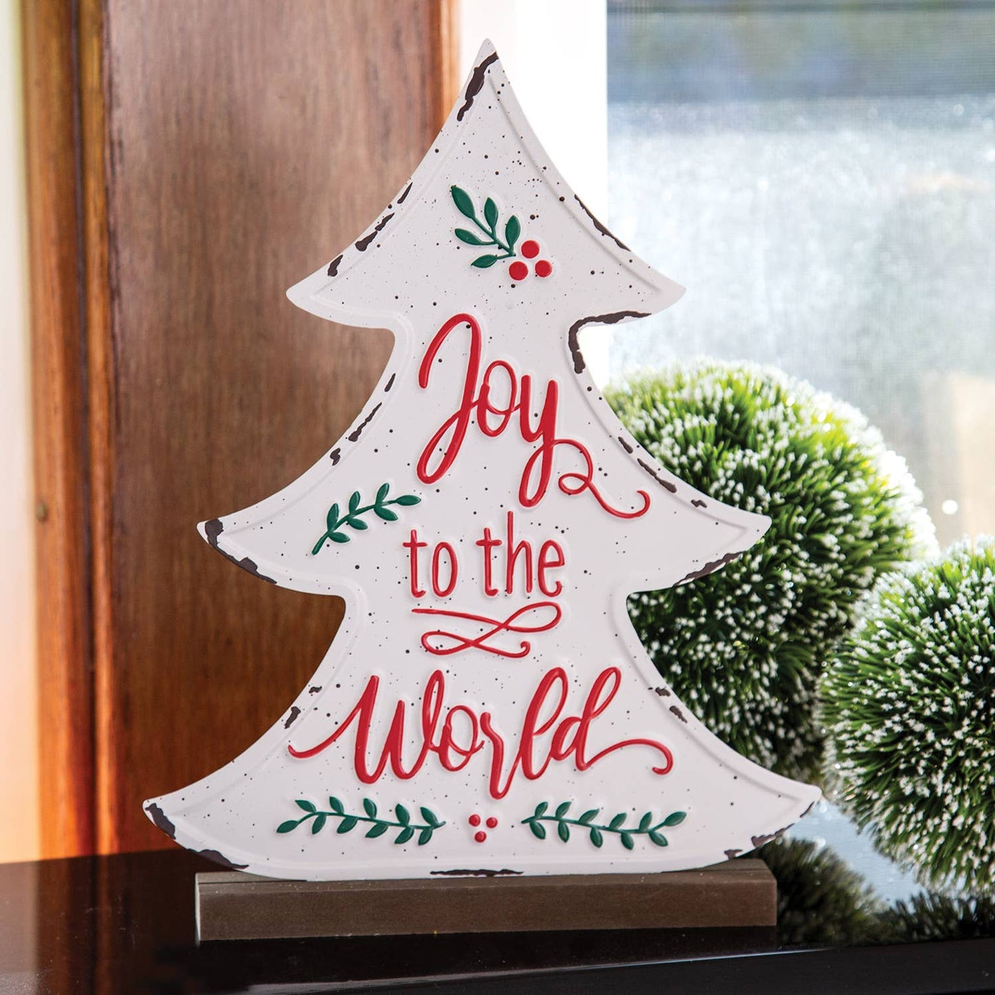 Joy to the World Distressed Metal Christmas Tree on Base