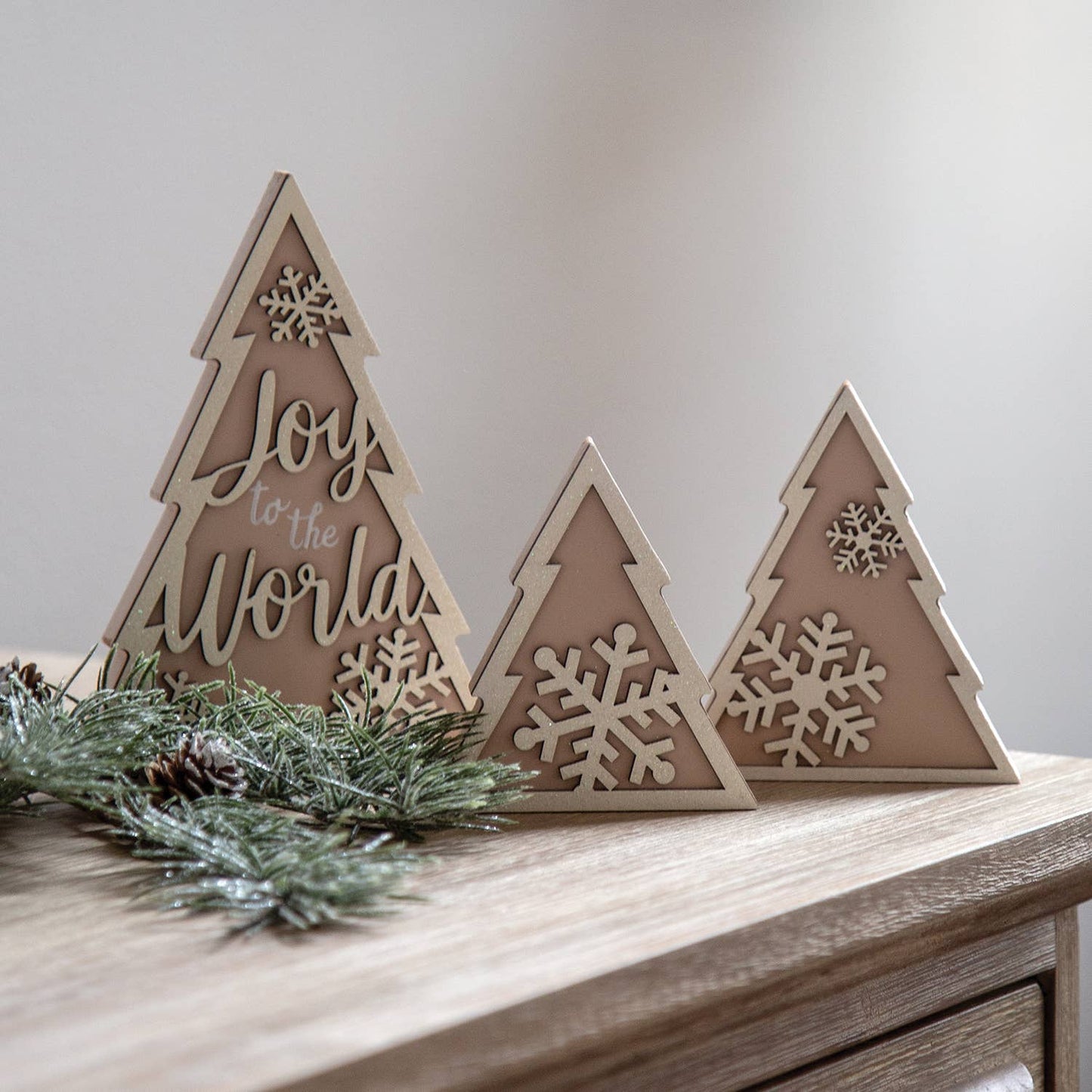 3/Set, Wooden Joy & Snowflake Christmas Tree Sitters