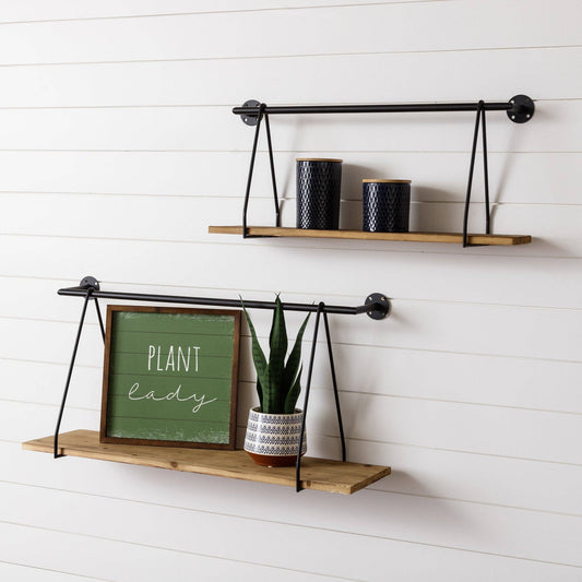 Wood And Metal Hanging Shelves