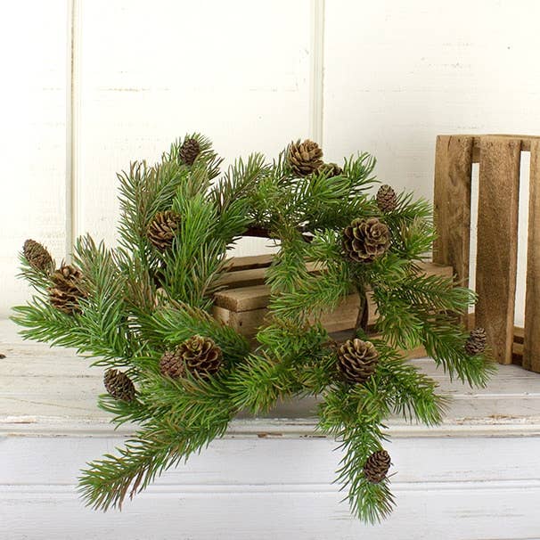 Pine Candle Ring With Long Pinecones