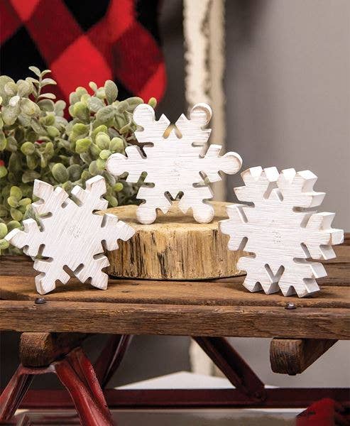 Distressed Wooden Snowflake Sitter