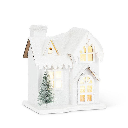 Sm Snowy House w/LED-3.5x4.5"W