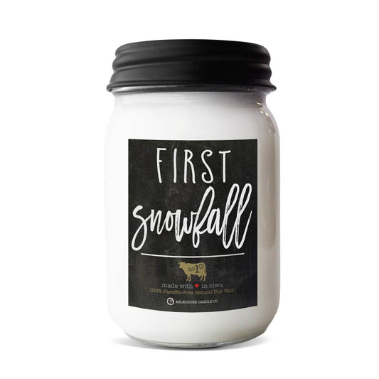 13 oz Mason Jar Soy Candle: First Snowfall, by Milkhouse