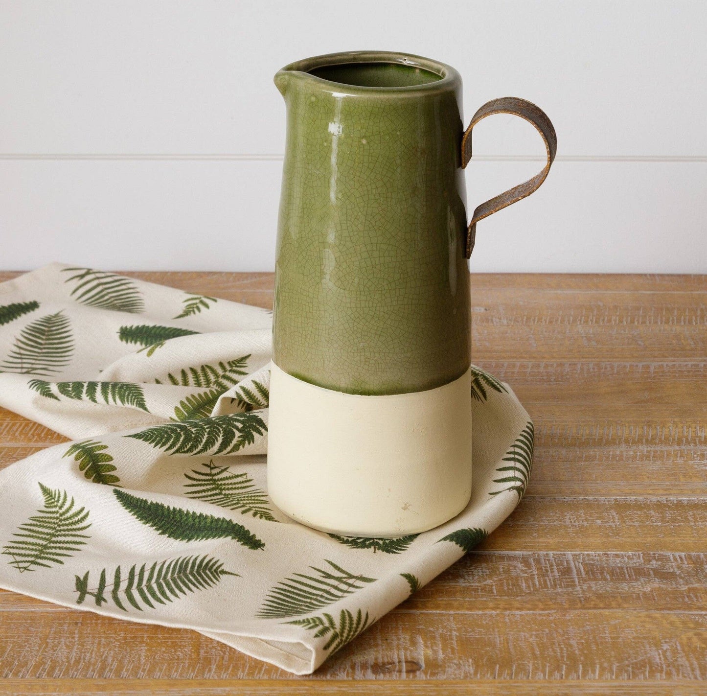 Pitcher - Green Crackle With Metal Handle