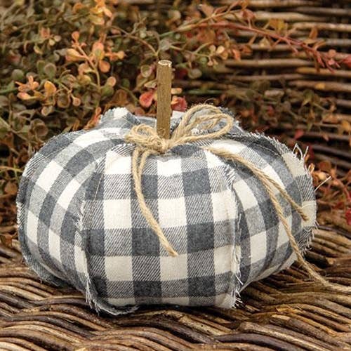 6.5" Gray Buffalo Check Pumpkin