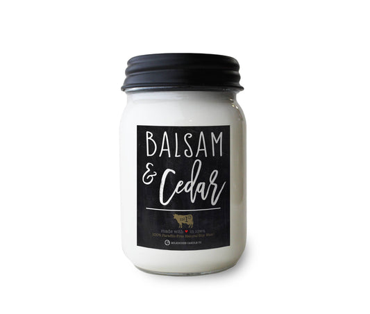 13 oz Mason Jar Soy Candle: Balsam & Cedar, by Milkhouse