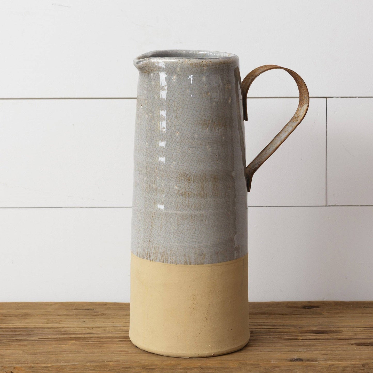 Pottery - Large Pitcher, Metal Handle