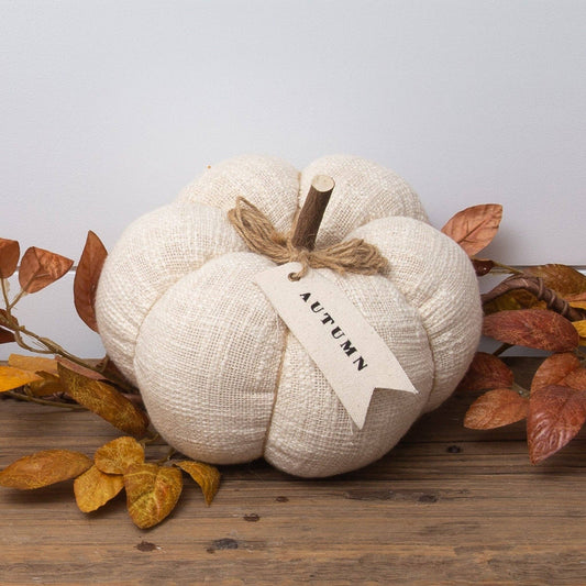 Cream Knit Pumpkin With Fabric Tag, Lg