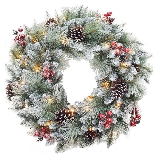 30" Glitter Mixed Pine Wreath, 160 Tips