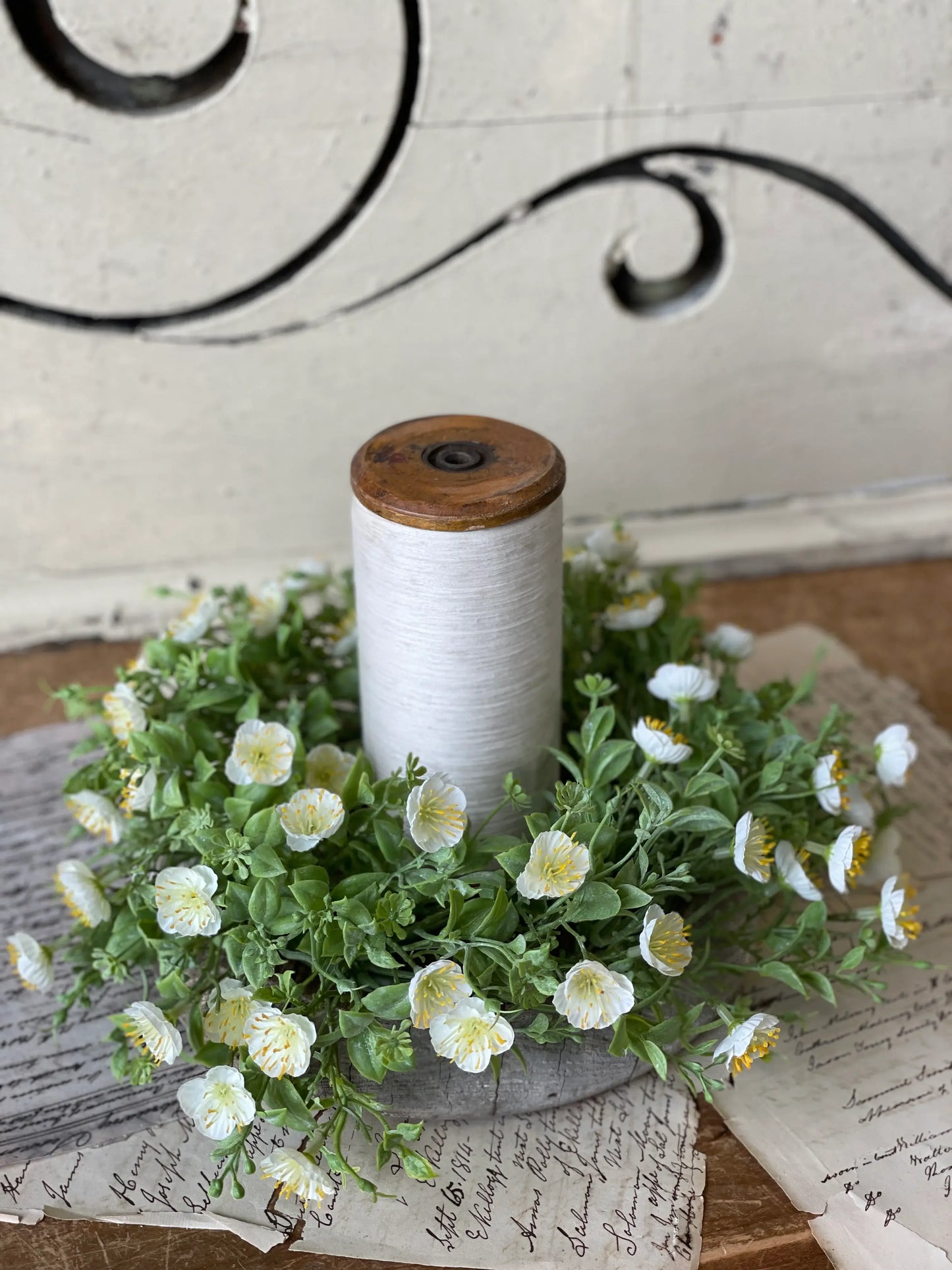 Evening Primrose Candle Ring | 14" outer 6" inner | Cream