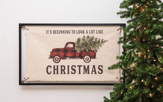 Christmas Buffalo Check Truck Fabric Sign