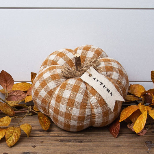 Rust Plaid Pumpkin With Fabric Tag (PC)